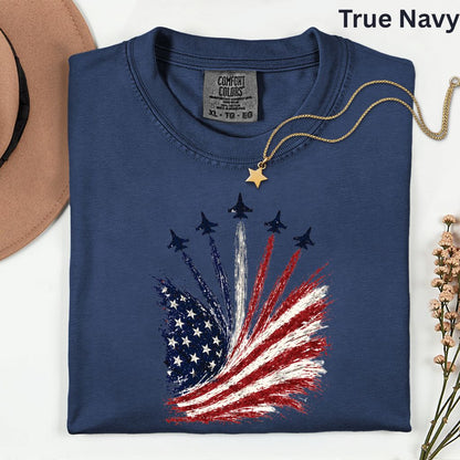 Jet Fighter Flyover Comfort Colors T Shirts Patriotic Air Show Tee American Flag Graphic Shirt 4th of July Fourth of July Gifts