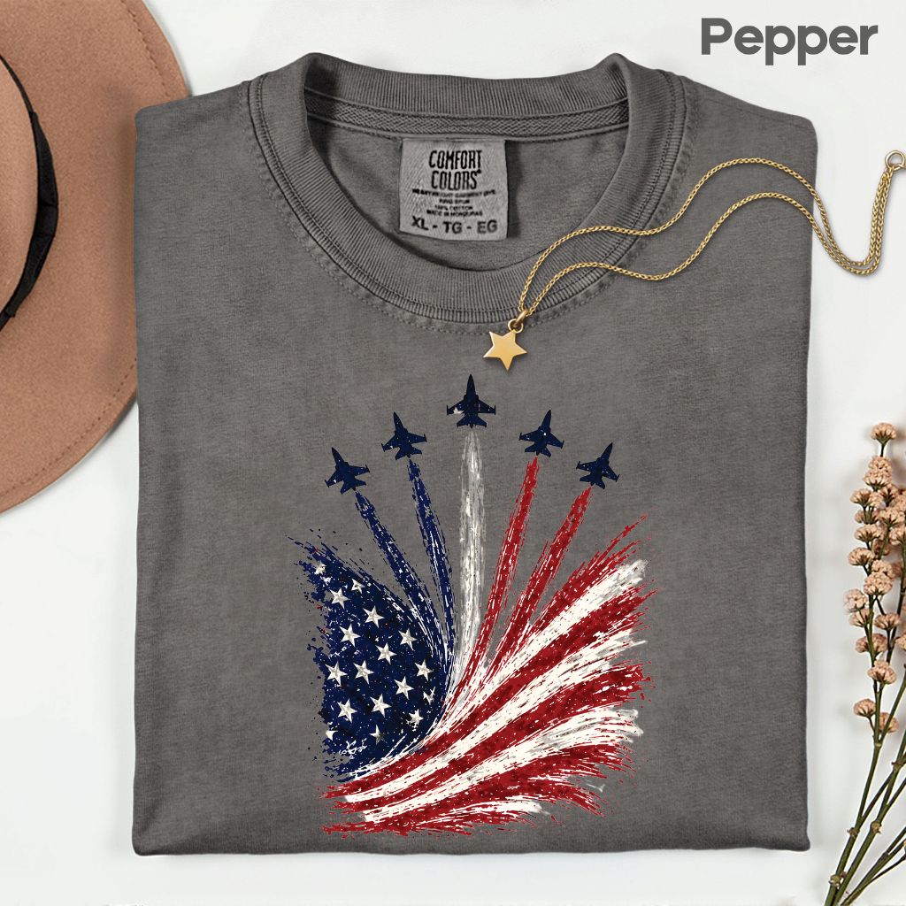 Jet Fighter Flyover Comfort Colors T Shirts Patriotic Air Show Tee American Flag Graphic Shirt 4th of July Fourth of July Gifts