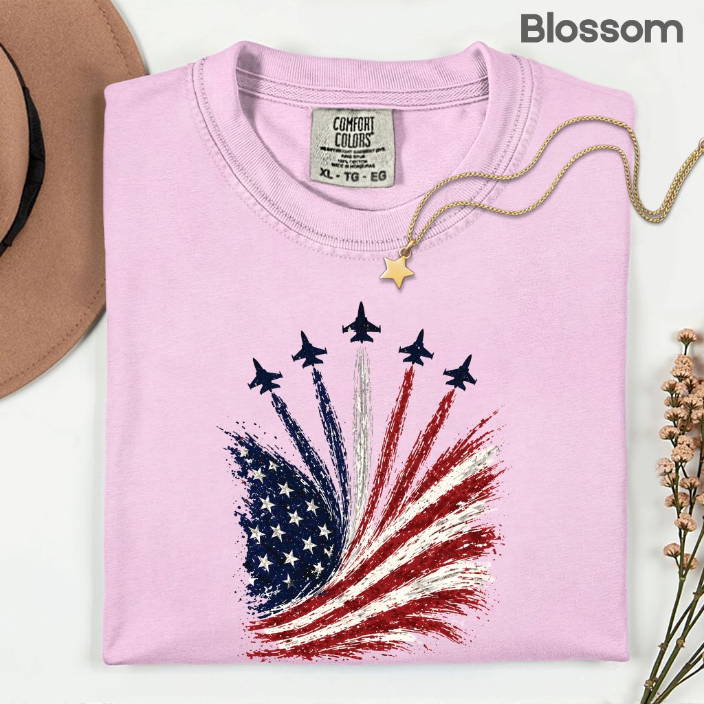 Jet Fighter Flyover Comfort Colors T Shirts Patriotic Air Show Tee American Flag Graphic Shirt 4th of July Fourth of July Gifts