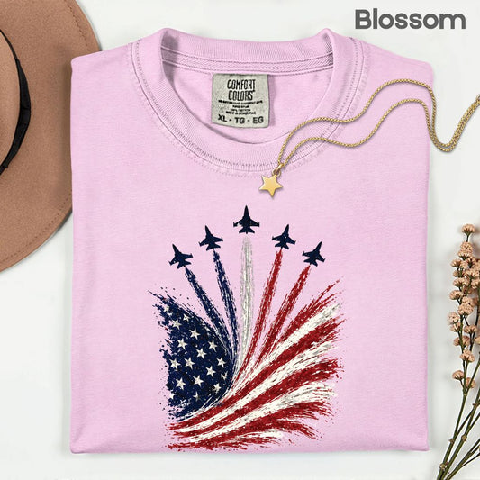 Jet Fighter Flyover Comfort Colors T Shirts Patriotic Air Show Tee American Flag Graphic Shirt 4th of July Fourth of July Gifts