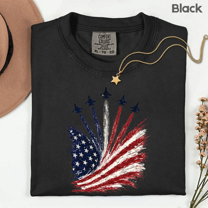 Jet Fighter Flyover Comfort Colors T Shirts Patriotic Air Show Tee American Flag Graphic Shirt 4th of July Fourth of July Gifts