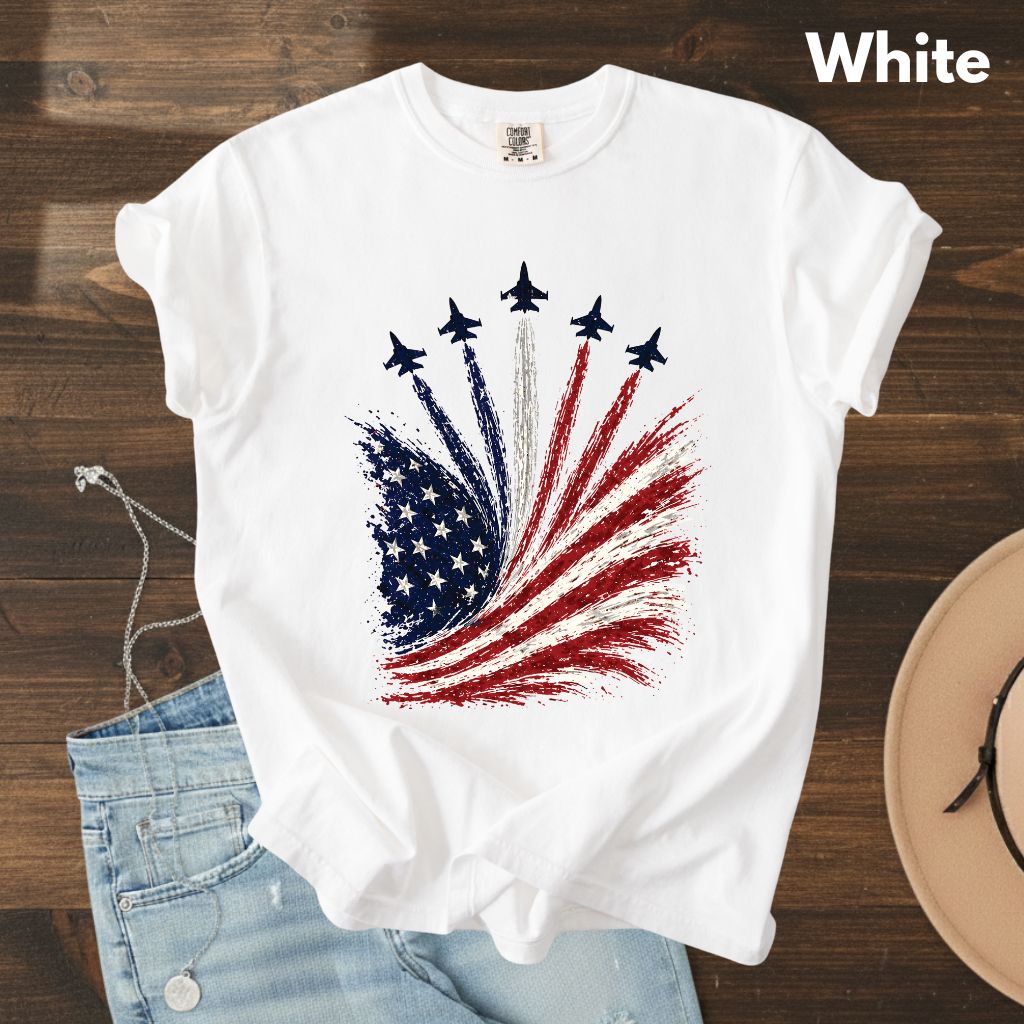 Jet Fighter Flyover Comfort Colors T Shirts Patriotic Air Show Tee American Flag Graphic Shirt 4th of July Fourth of July Gifts
