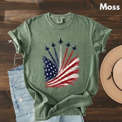 Jet Fighter Flyover Comfort Colors T Shirts Patriotic Air Show Tee American Flag Graphic Shirt 4th of July Fourth of July Gifts