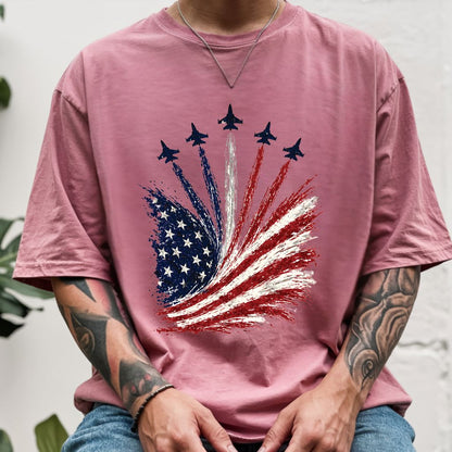 Jet Fighter Flyover Comfort Colors T Shirts Patriotic Air Show Tee American Flag Graphic Shirt 4th of July Fourth of July Gifts