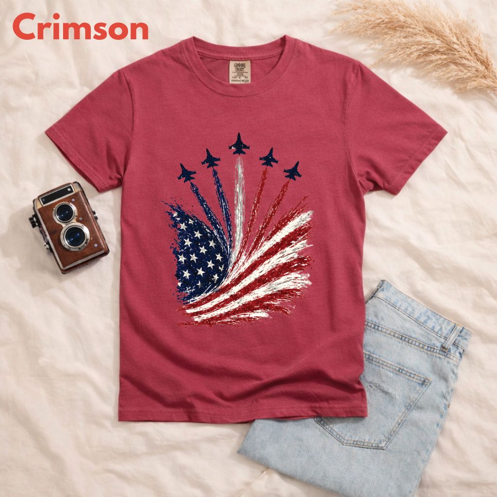 Jet Fighter Flyover Comfort Colors T Shirts Patriotic Air Show Tee American Flag Graphic Shirt 4th of July Fourth of July Gifts