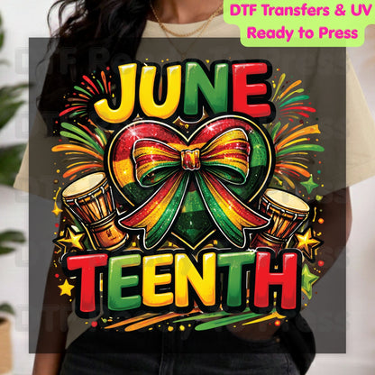 Juneteenth Heart Bow Celebrate Freedom Day DTF Transfer Ready to Press African American Heat Transfer for Shirts Black History UV Sticker