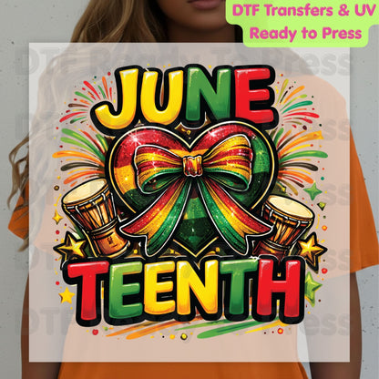 Juneteenth Heart Bow Celebrate Freedom Day DTF Transfer Ready to Press African American Heat Transfer for Shirts Black History UV Sticker