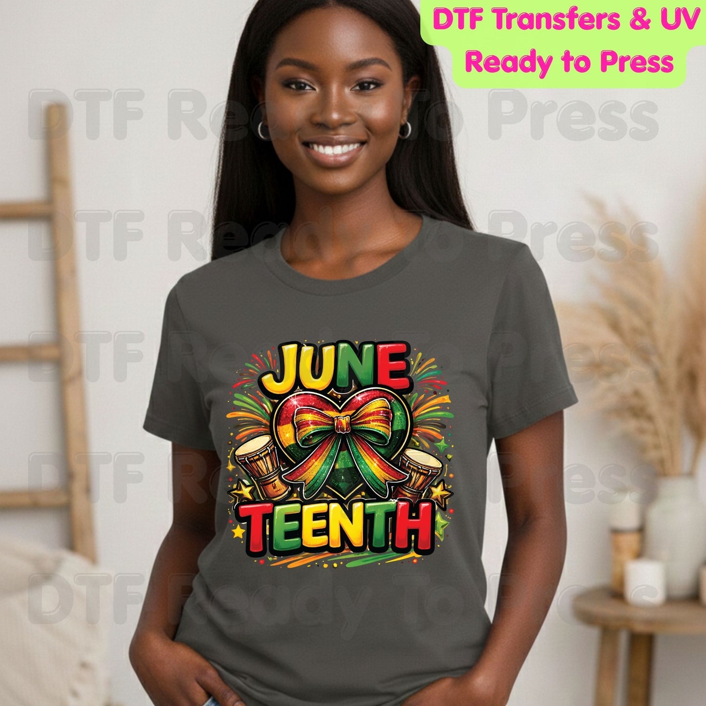 Juneteenth Heart Bow Celebrate Freedom Day DTF Transfer Ready to Press African American Heat Transfer for Shirts Black History UV Sticker