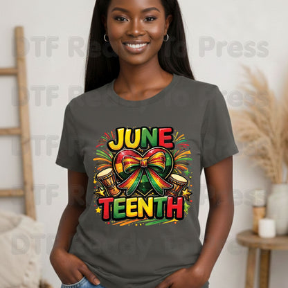 Juneteenth Heart Bow Celebrate Freedom Day DTF Transfer Ready to Press African American Heat Transfer for Shirts Black History UV Sticker