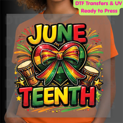 Juneteenth Heart Bow Celebrate Freedom Day DTF Transfer Ready to Press African American Heat Transfer for Shirts Black History UV Sticker