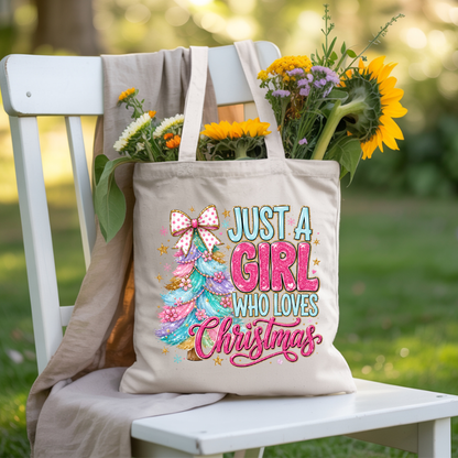 Just A Girl Who Loves Christmas Comfort Colors T Shirts Cute Colorful Christmas Tree Tee Pastel Pink Holiday Graphic Shirt Winter Hoodie