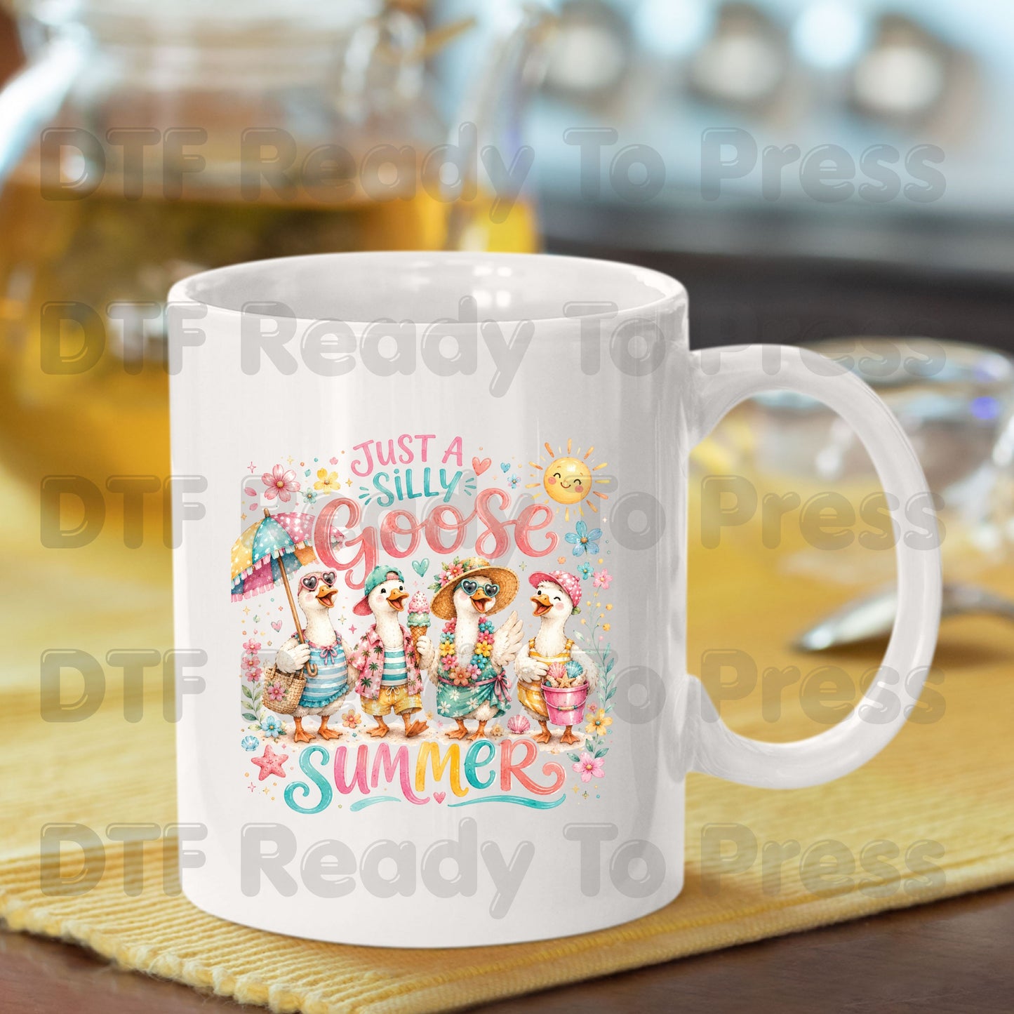 Just A Silly Goose Summer Retro Geese DTF Transfer Ready to Press Summer Vacation UV DTF Sticker Cute Beach Birds Heat Transfer for Shirts
