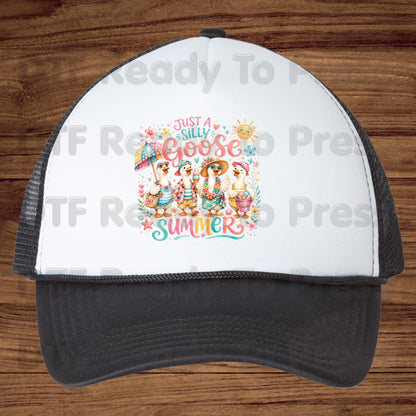Just A Silly Goose Summer Retro Geese DTF Transfer Ready to Press Summer Vacation UV DTF Sticker Cute Beach Birds Heat Transfer for Shirts