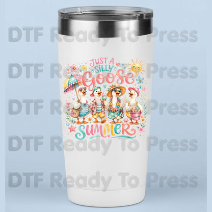 Just A Silly Goose Summer Retro Geese DTF Transfer Ready to Press Summer Vacation UV DTF Sticker Cute Beach Birds Heat Transfer for Shirts