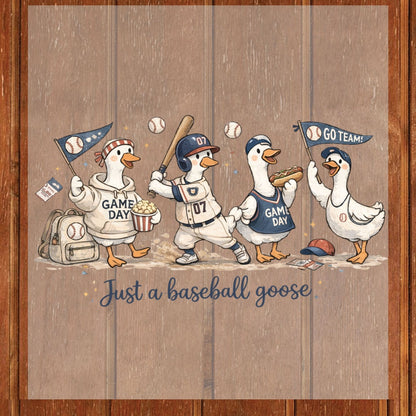 Just a Baseball Goose DTF Transfer Ready to Press Cute Geese Sports Game Day Hot Dog Popcorn Fun Animal UV Sticker Prints