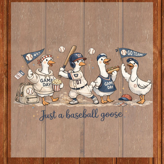 Just a Baseball Goose DTF Transfer Ready to Press Cute Geese Sports Game Day Hot Dog Popcorn Fun Animal UV Sticker Prints