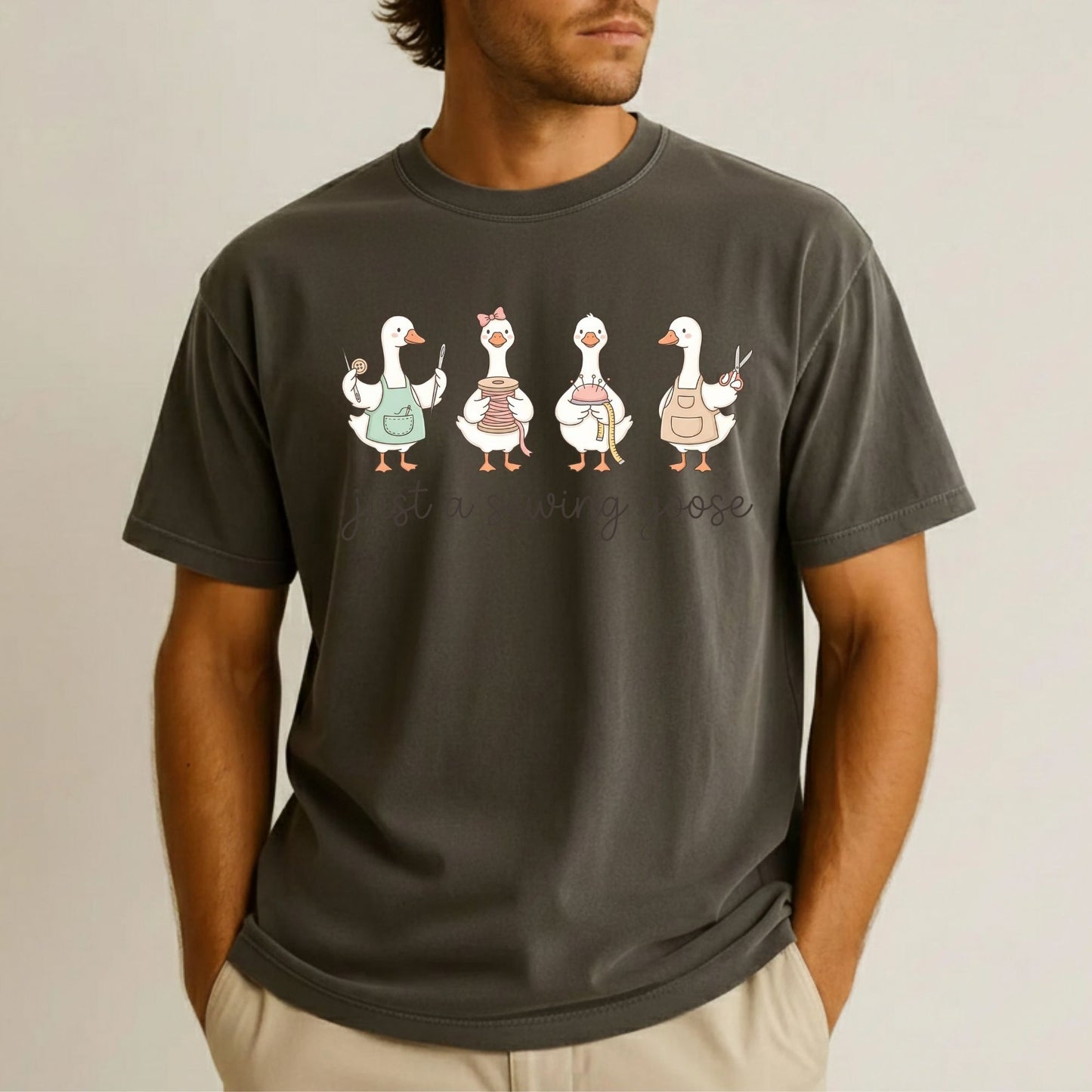 Just a Sewing Goose DTF Transfer Ready to Press Cute Cartoon Duck Seamstress Tailor Crafting Gift Quilting UV Sticker Prints