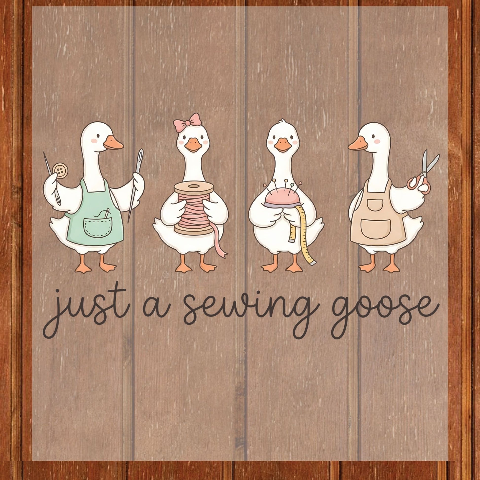 Just a Sewing Goose DTF Transfer Ready to Press Cute Cartoon Duck Seamstress Tailor Crafting Gift Quilting UV Sticker Prints