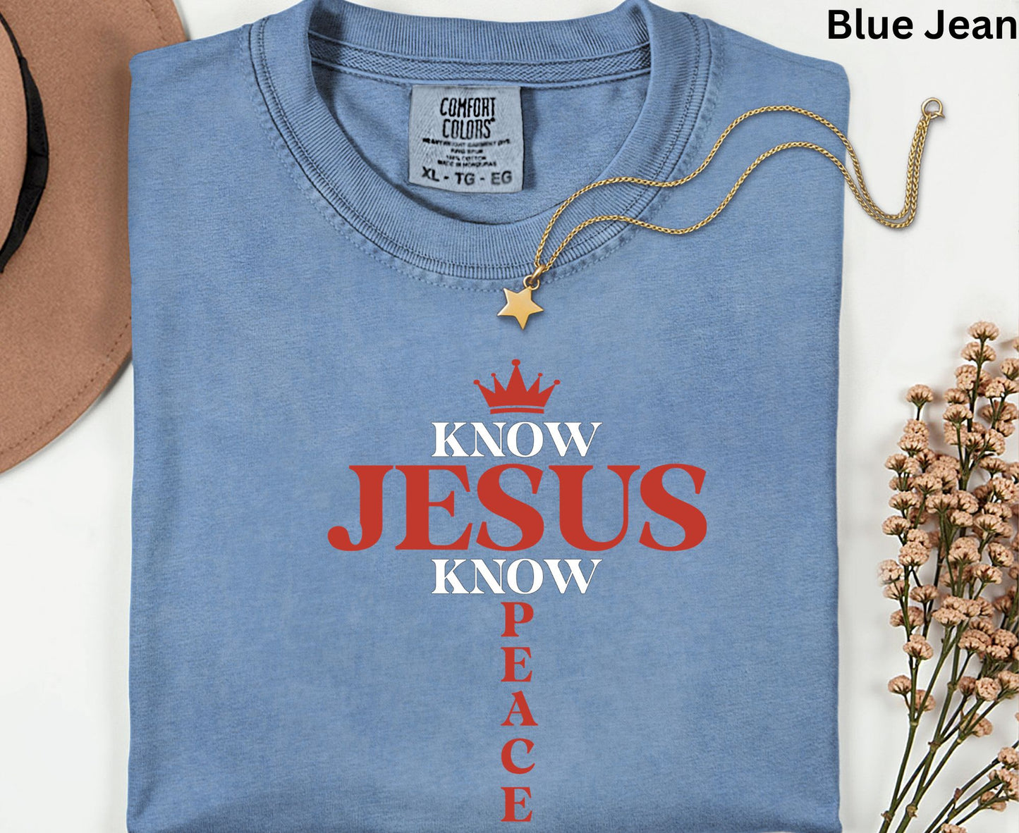 Know Jesus Know Peace T Shirt Christian Cross Tee Religious Crown Shirt Faith Gift Adult Youth Toddler Baby Sunday School Apparel