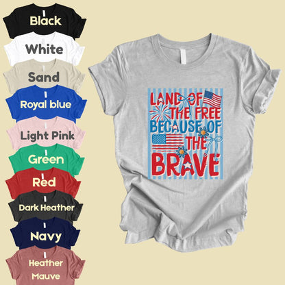 Land of the Free Because of the Brave DTF Transfer Ready to Press Comfort Colors T Shirt Coquette Bow Fireworks Heat Stickers 4th of July