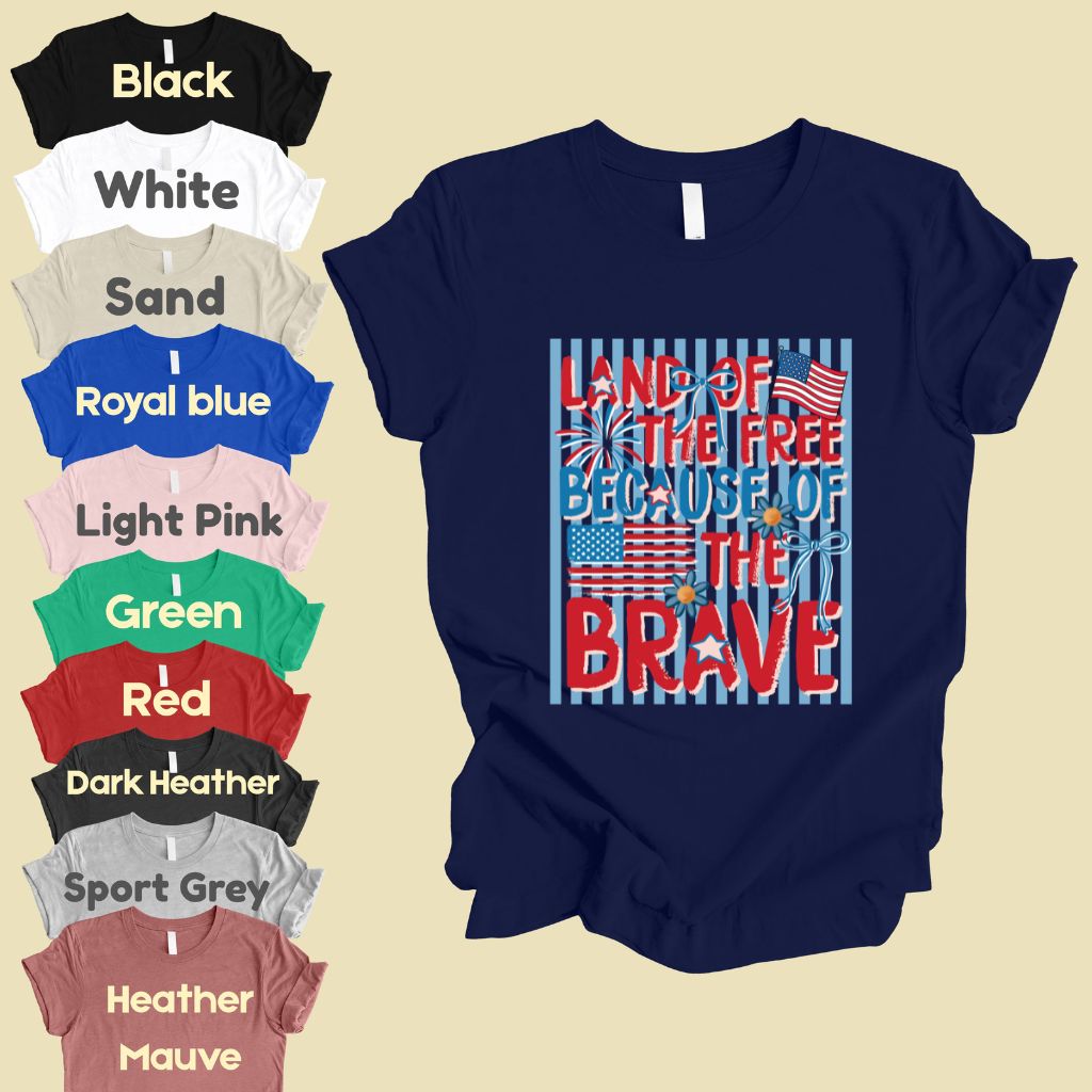 Land of the Free Because of the Brave DTF Transfer Ready to Press Comfort Colors T Shirt Coquette Bow Fireworks Heat Stickers 4th of July
