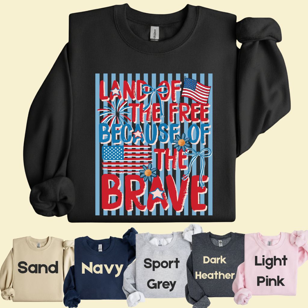 Land of the Free Because of the Brave DTF Transfer Ready to Press Comfort Colors T Shirt Coquette Bow Fireworks Heat Stickers 4th of July