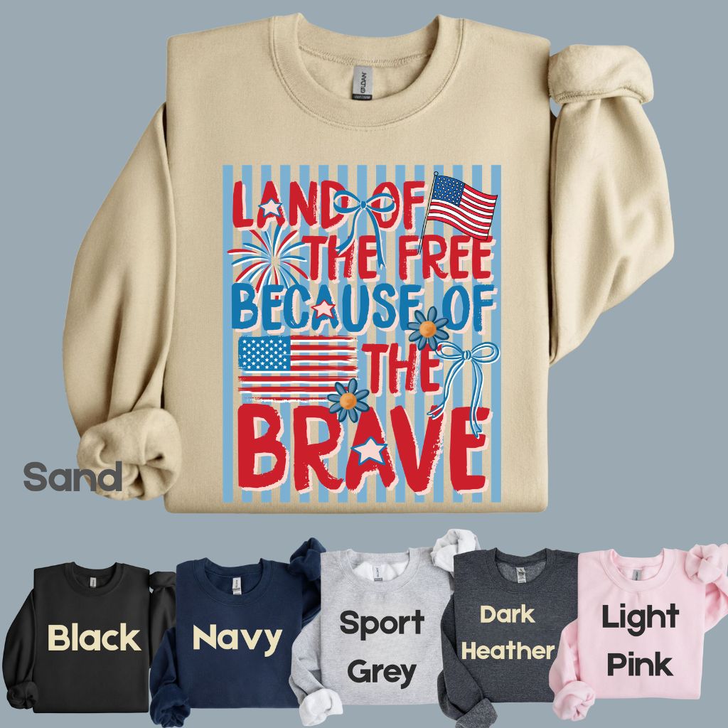 Land of the Free Because of the Brave DTF Transfer Ready to Press Comfort Colors T Shirt Coquette Bow Fireworks Heat Stickers 4th of July