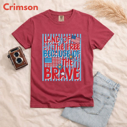 Land of the Free Because of the Brave DTF Transfer Ready to Press Comfort Colors T Shirt Coquette Bow Fireworks Heat Stickers 4th of July