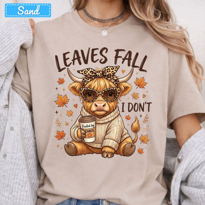 Leaves Fall I Don't Highland Cow T-Shirt, Leopard Bow Coffee Sweatshirt