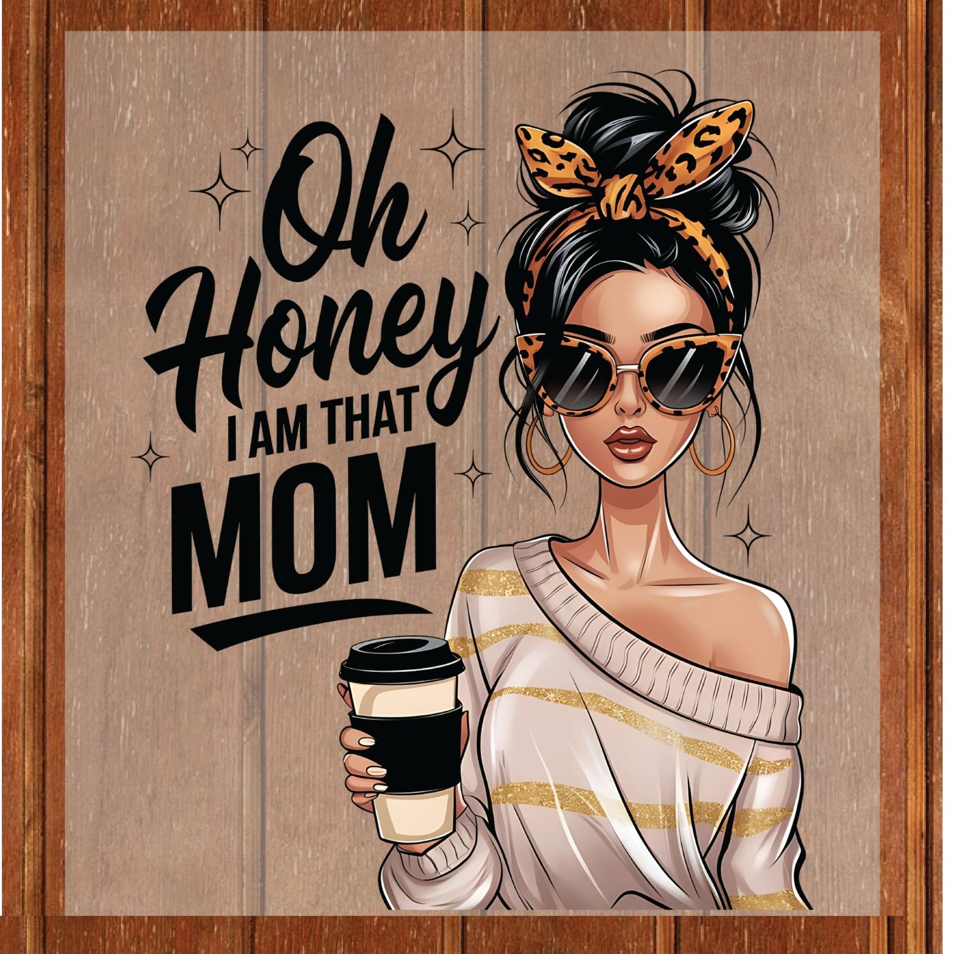 Leopard Mothers Day DTF Transfer ready to Press Coffee Mom Bun Heat Transfer for Shirts Mom UV Sticker Prints Mommy Iron on Transfer