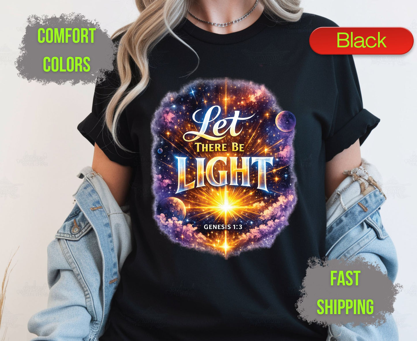 Let There Be Light Comfort Colors T Shirts Genesis 1 3 Tee Christian Galaxy Space Shirt Religious Scripture Bible Quote Creation Graphic Gifts