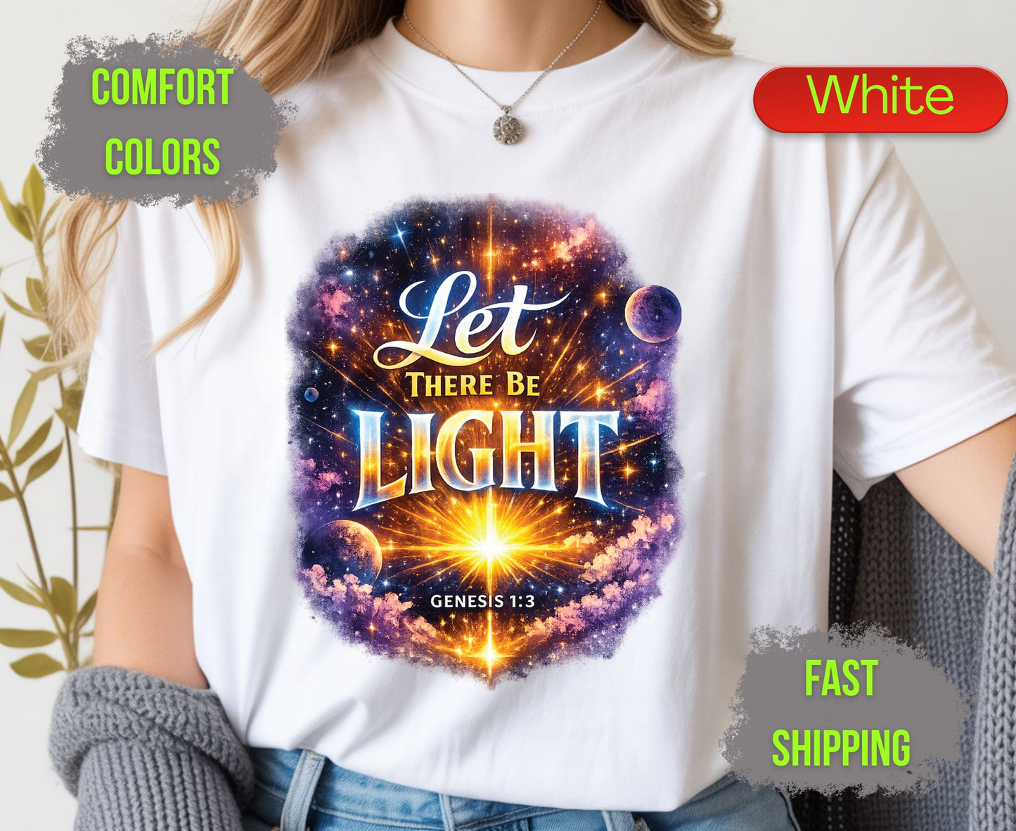 Let There Be Light Comfort Colors T Shirts Genesis 1 3 Tee Christian Galaxy Space Shirt Religious Scripture Bible Quote Creation Graphic Gifts