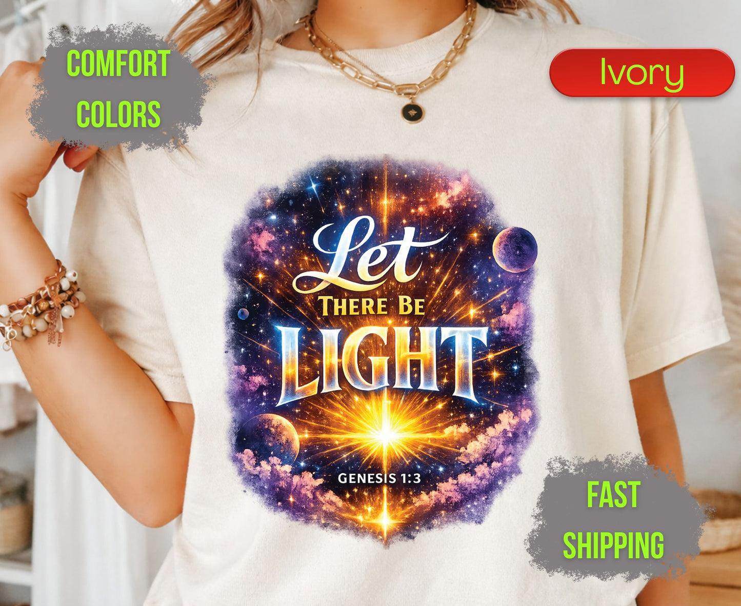 Let There Be Light Comfort Colors T Shirts Genesis 1 3 Tee Christian Galaxy Space Shirt Religious Scripture Bible Quote Creation Graphic Gifts