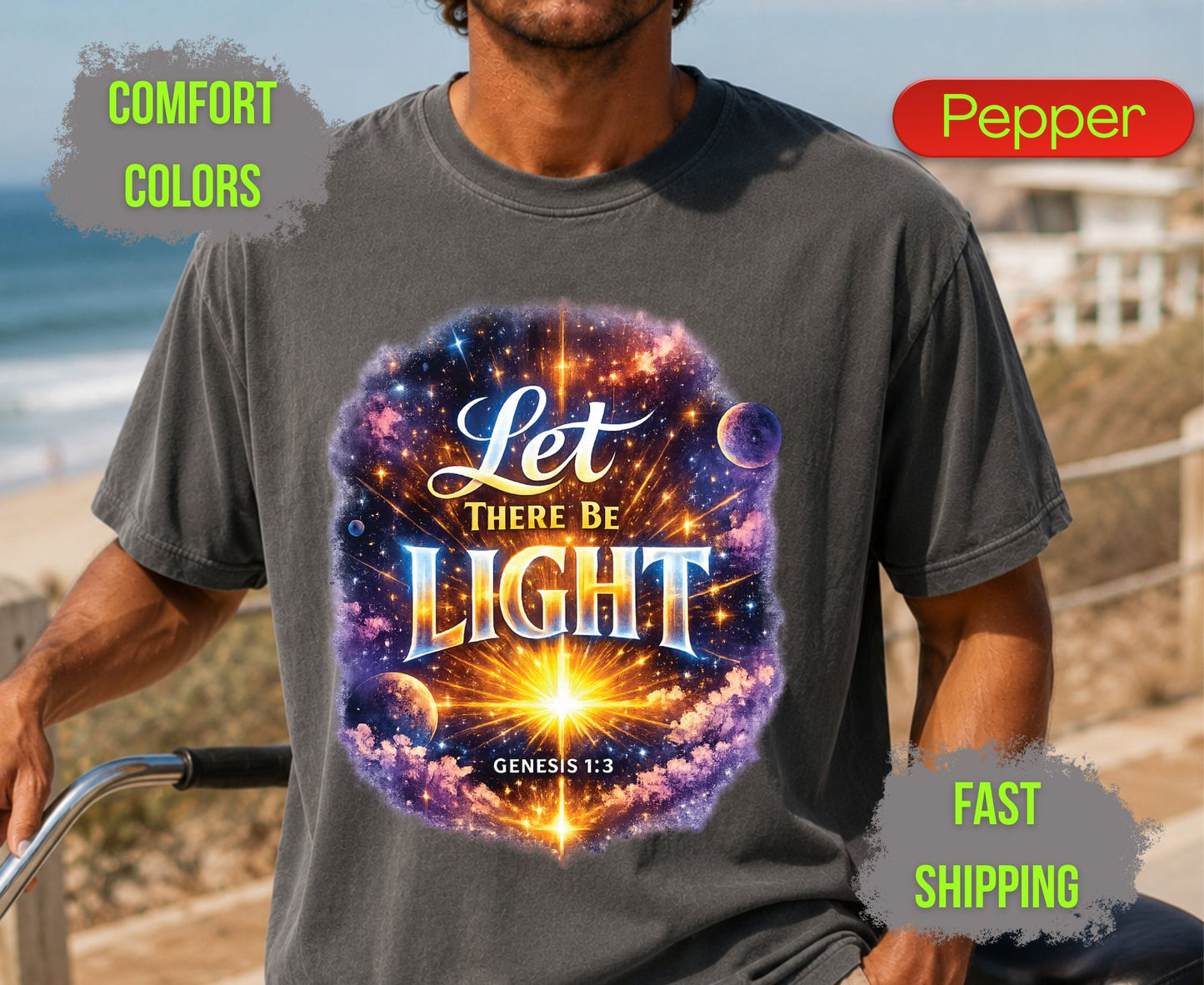 Let There Be Light Comfort Colors T Shirts Genesis 1 3 Tee Christian Galaxy Space Shirt Religious Scripture Bible Quote Creation Graphic Gifts