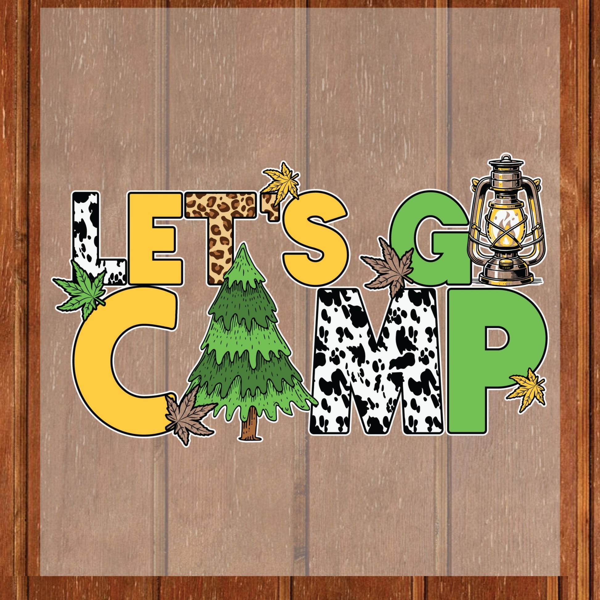 Let's Go Camp DTF Transfer Ready to Press Retro Cowhide Leopard Heat Transfer For Shirt Outdoor Camper UV Sticker Prints Iron on Transfer