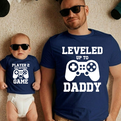 Leveled Up to Daddy Player 2 has Enter The Game Matching T Shirt New Father Gift Gamer Dad Husband Tees Gift From Wife