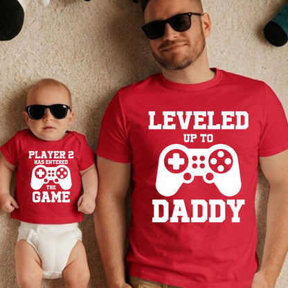 Leveled Up to Daddy Player 2 has Enter The Game Matching T Shirt New Father Gift Gamer Dad Husband Tees Gift From Wife