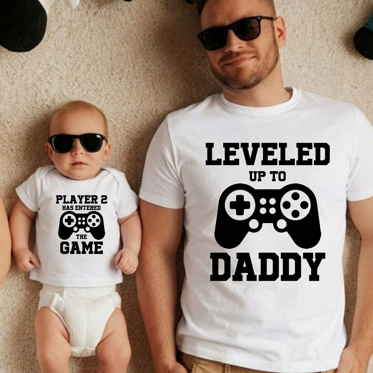 Leveled Up to Daddy Player 2 has Enter The Game Matching T Shirt New Father Gift Gamer Dad Husband Tees Gift From Wife