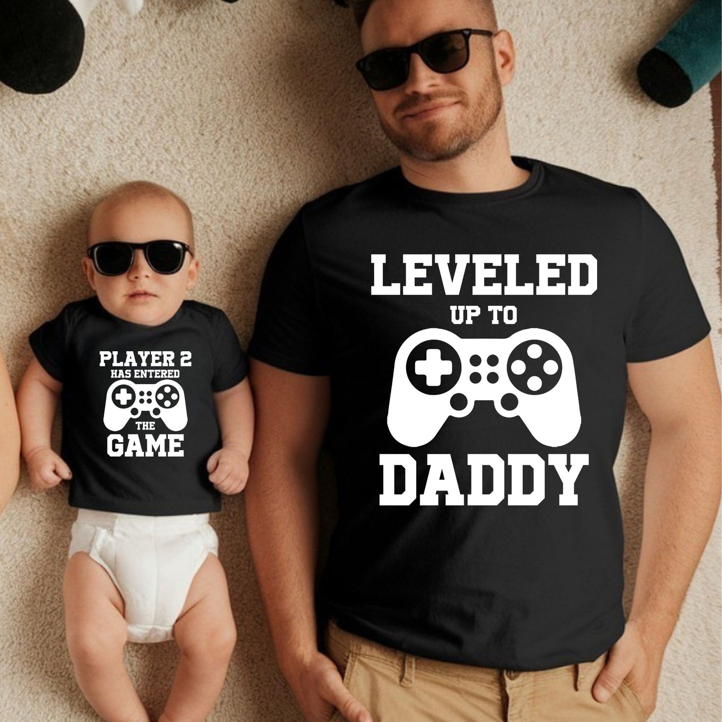 Leveled Up to Daddy Player 2 has Enter The Game Matching T Shirt New Father Gift Gamer Dad Husband Tees Gift From Wife