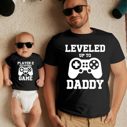 Leveled Up to Daddy Player 2 has Enter The Game Matching T Shirt New Father Gift Gamer Dad Husband Tees Gift From Wife