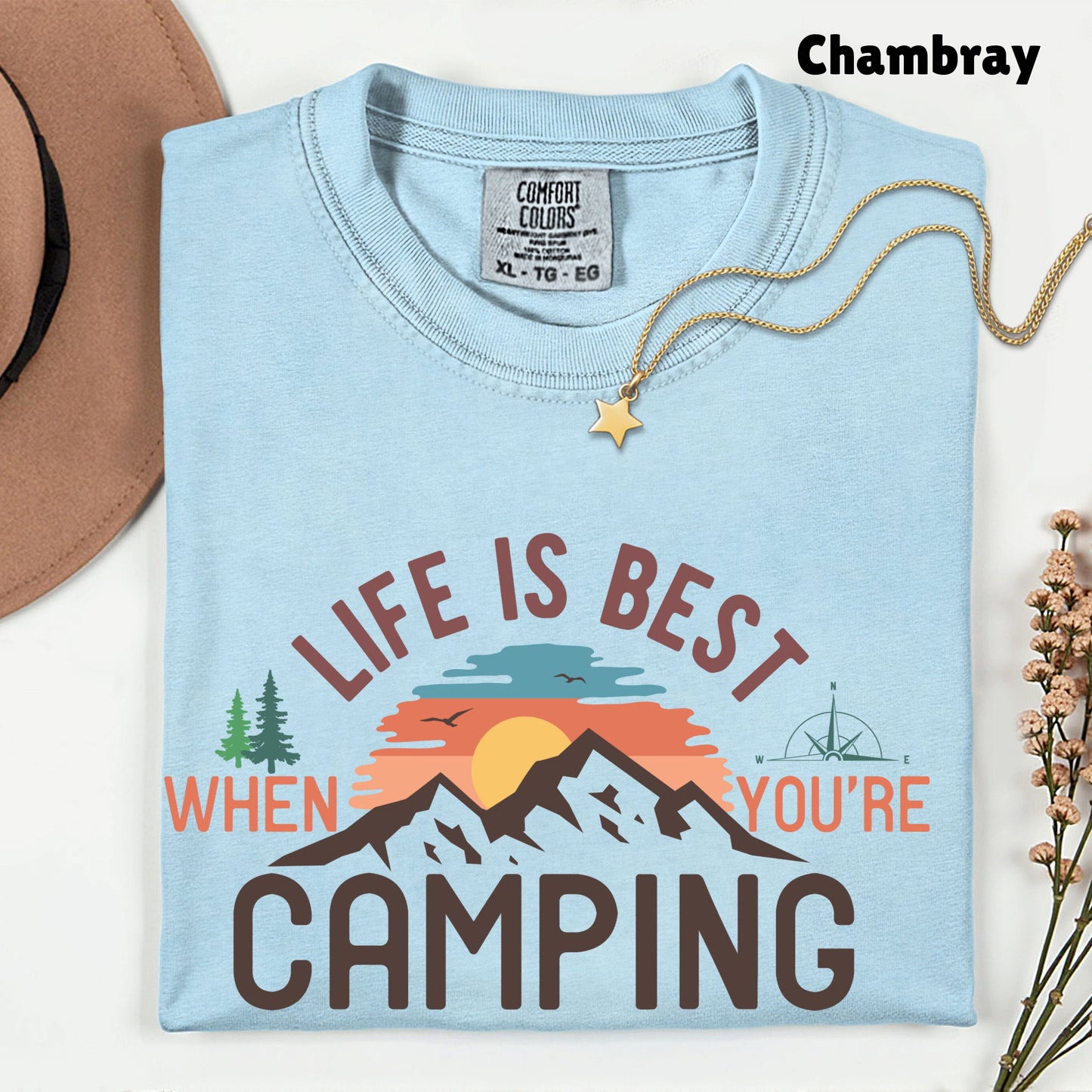 Life Is Best Camping Comfort Colors T Shirt Retro Mountain Sunset Youth Tee Outdoor Adventure Children Sweatshirt Kids Apparel Hiking Gifts