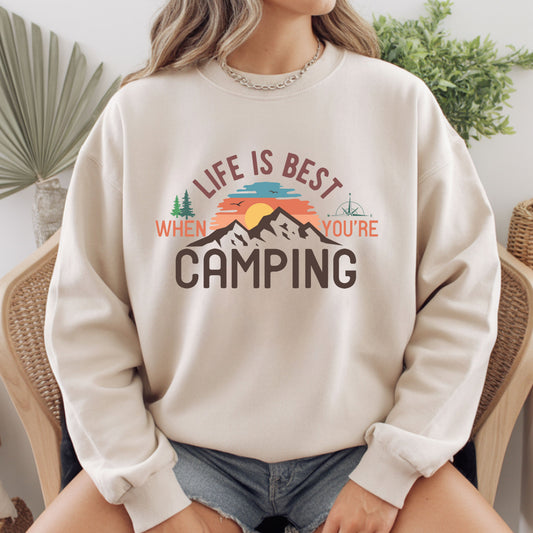 Life Is Best Camping Comfort Colors T Shirt Retro Mountain Sunset Youth Tee Outdoor Adventure Children Sweatshirt Kids Apparel Hiking Gifts
