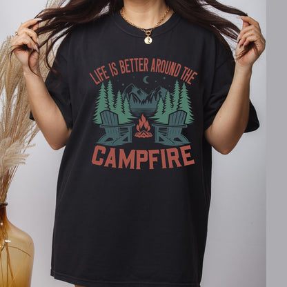 Life Is Better Around The Campfire DTF Transfer Ready to Press Retro Mountain Lake Heat Transfer For Shirt Outdoor Camper UV Sticker Prints