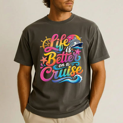 Life Is Better On A Cruise Retro Cruise Ship DTF Transfer Ready to Press Cruise Vacation UV DTF Sticker Nautical Wheel Starfish Heat Transfer for Shirts