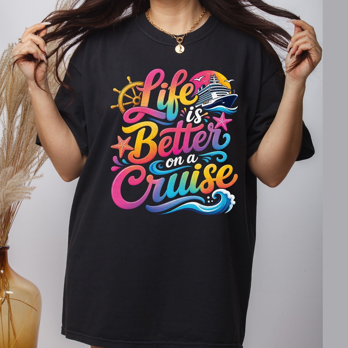 Life Is Better On A Cruise Retro Cruise Ship DTF Transfer Ready to Press Cruise Vacation UV DTF Sticker Nautical Wheel Starfish Heat Transfer for Shirts