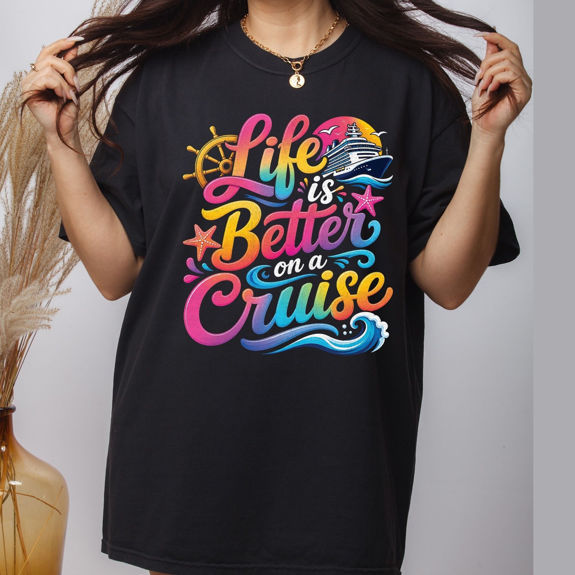 Life Is Better On A Cruise Retro Cruise Ship DTF Transfer Ready to Press Cruise Vacation UV DTF Sticker Nautical Wheel Starfish Heat Transfer for Shirts