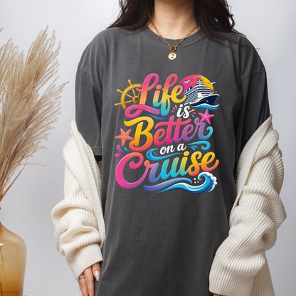 Life Is Better On A Cruise Retro Cruise Ship DTF Transfer Ready to Press Cruise Vacation UV DTF Sticker Nautical Wheel Starfish Heat Transfer for Shirts