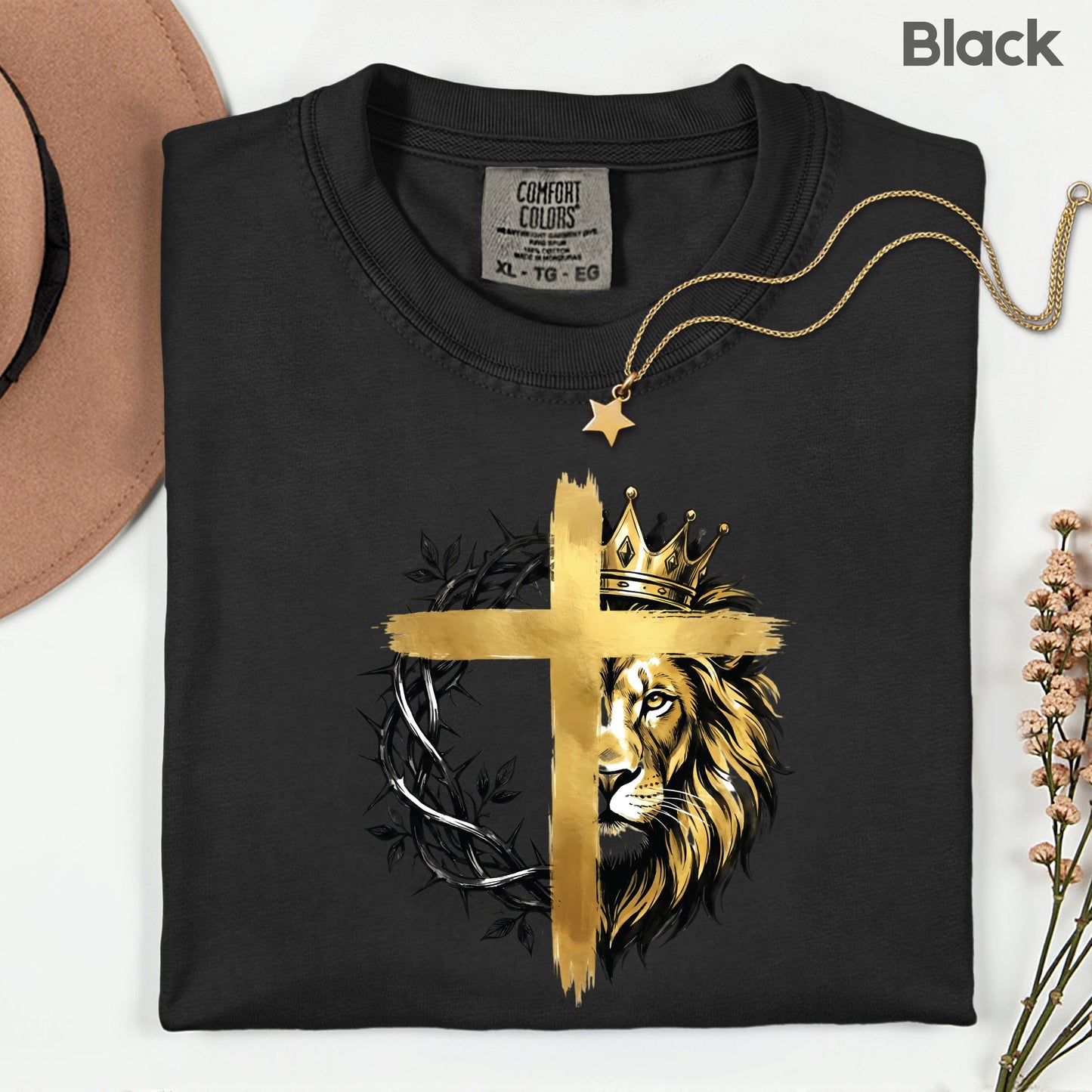Lion Christian Cross Comfort Colors T Shirt