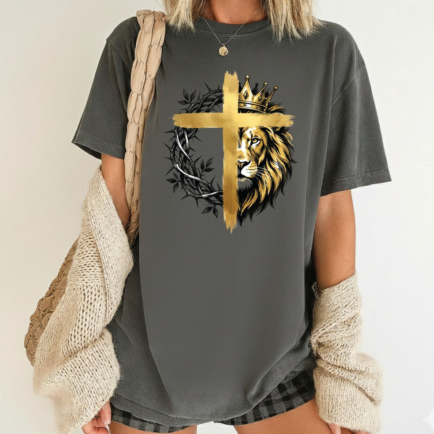 Lion Christian Cross Comfort Colors T Shirt