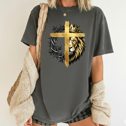 Lion Christian Cross Comfort Colors T Shirt